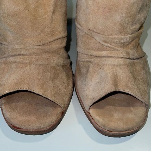 42 Gold Tan Loyalty Suede Open Toe Block Heel Booties Size 10 - Picture 8 of 14